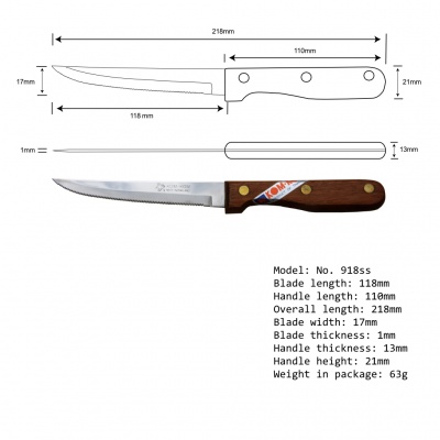 5'' Steak Knife (Single Serration) Wood Handle