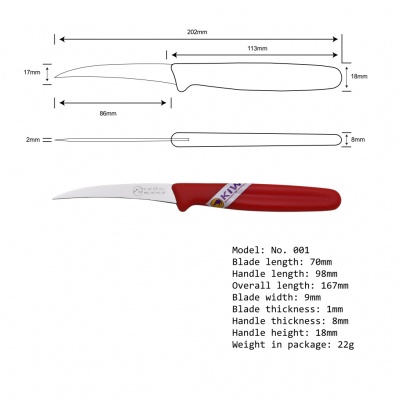 3'' Carving Knife Red Plastic Handle