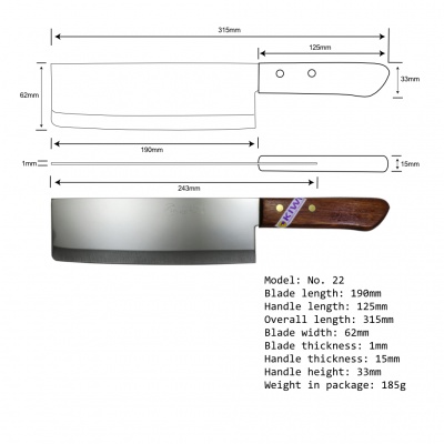 8'' Cleaver Knife Wooden Handle