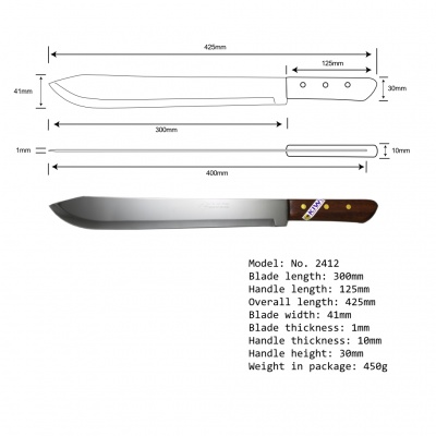 12'' Long Knife Wooden Handle
