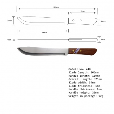 8'' Butchers Knife Wooden Handle