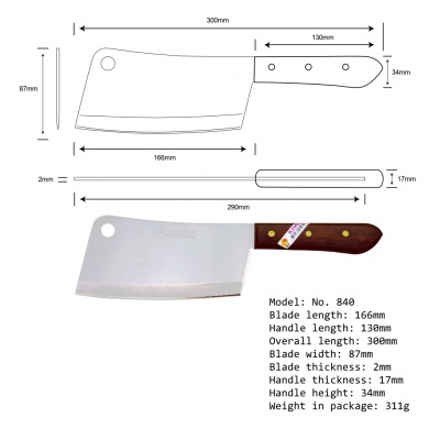 7'' Cleaver Knife Wood Handle