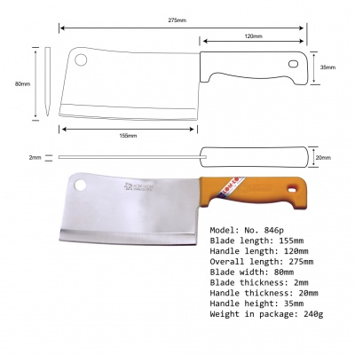 7'' Cleaver Knife Yellow Plastic Handle