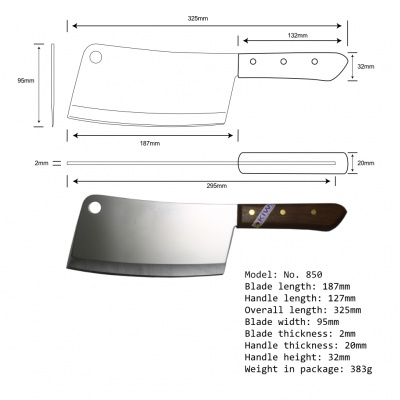 8'' Cleaver Knife Wood Handle