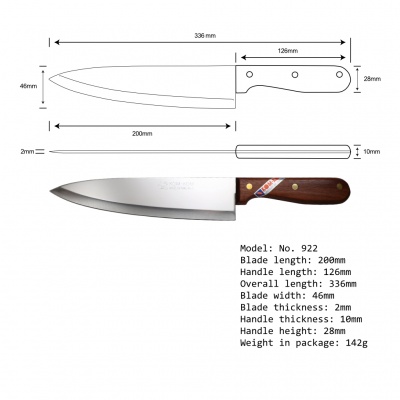 8'' Cook Knife Hardwood Handle