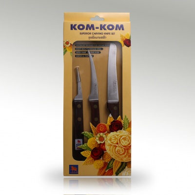 3 piece Set Fruit Carving Knife Wooden Handle (A)