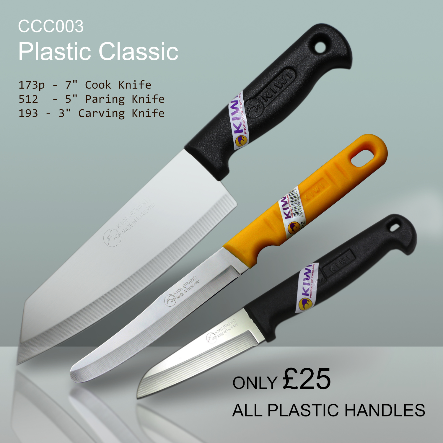 Kiwi Brand Classic Plastic 3 Knife Set | Thai Kitchen Knives
