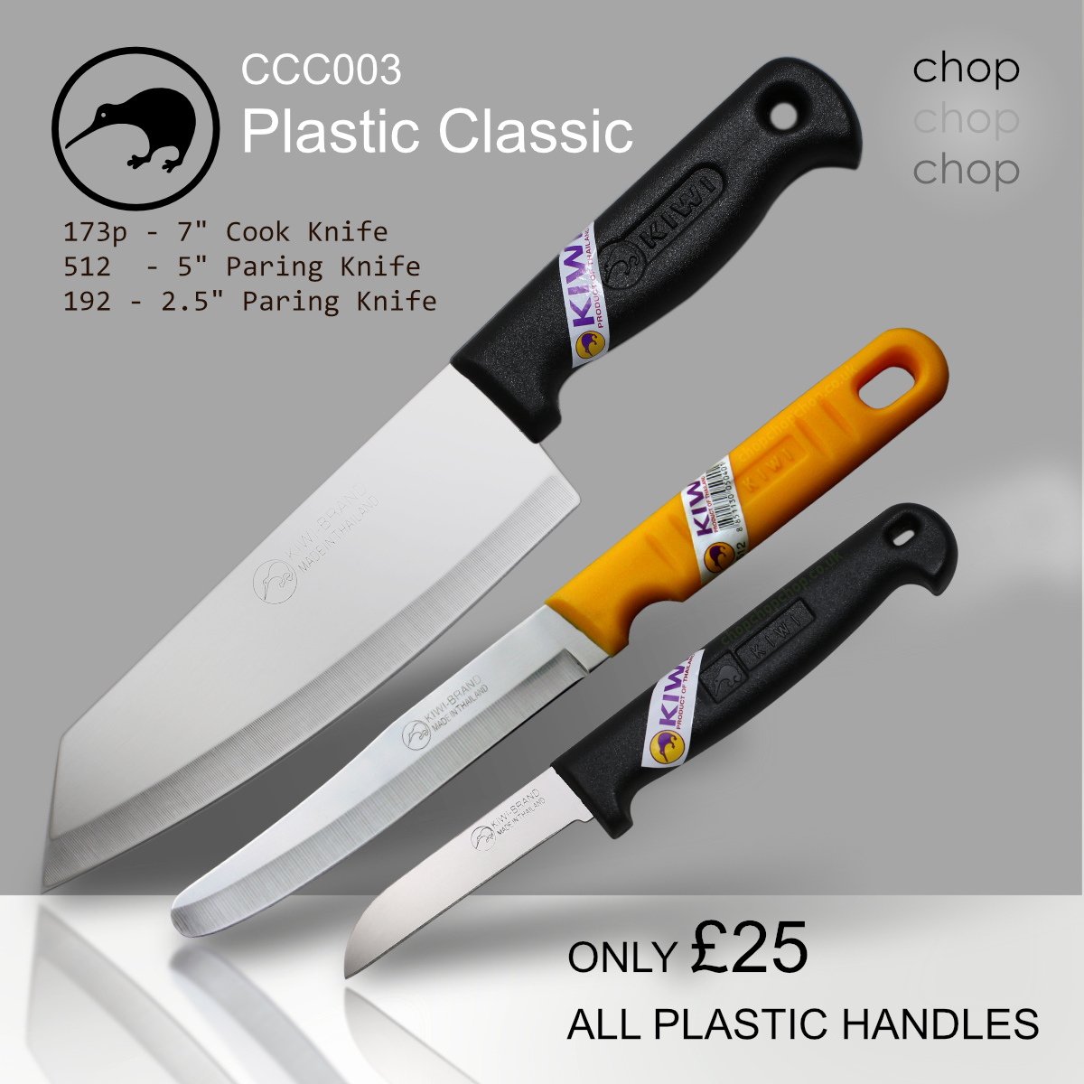 すりぃ　ピック　THREEE Kiwi Brand Classic Plastic 3 Knife Set | Thai Kitchen Knives