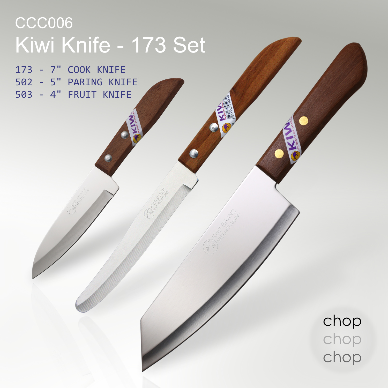 Kiwi Brand essentials 3 knife 173 set - chopchopchop.co.uk